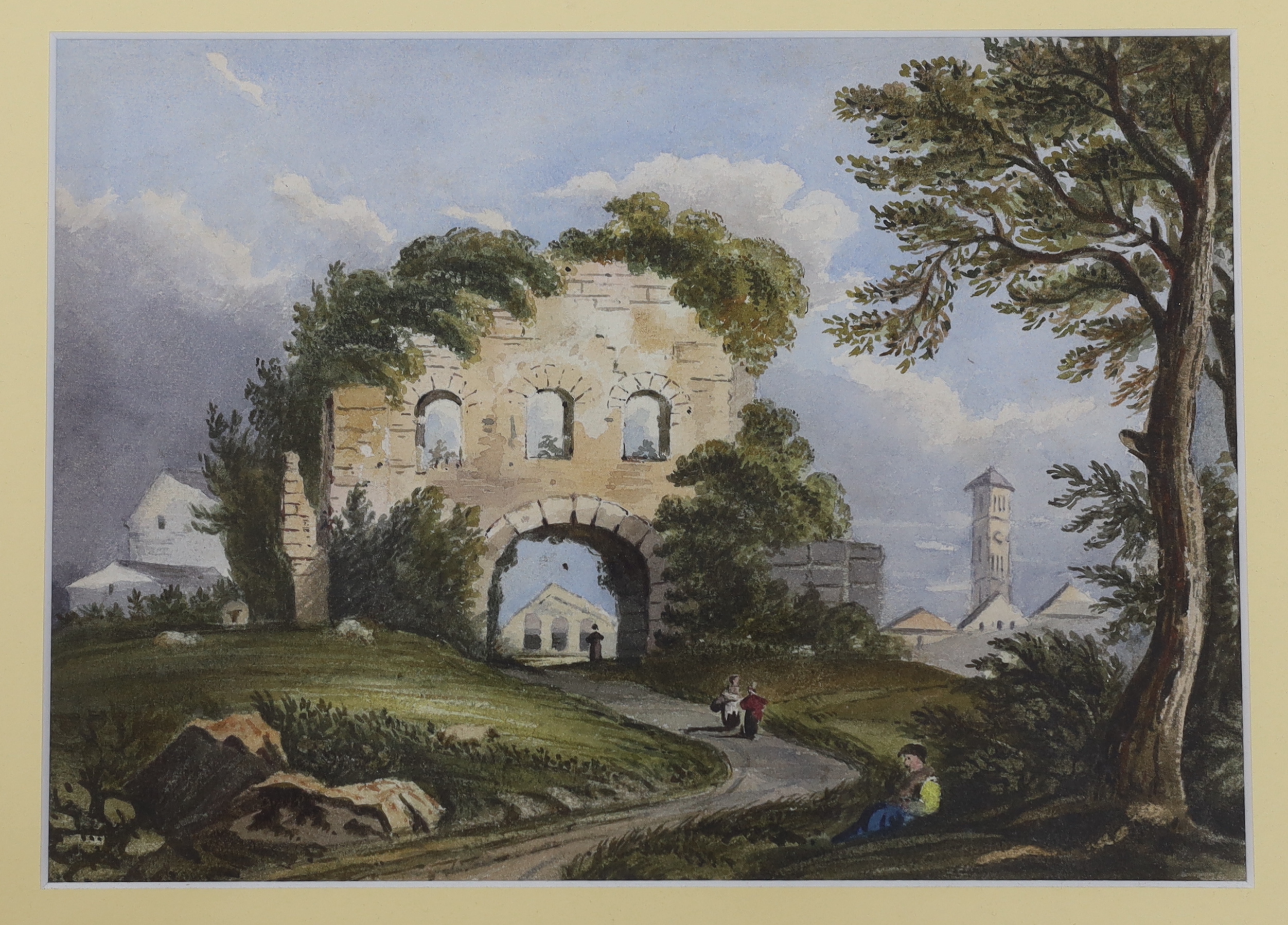 C. J. Capel (19th. C), three watercolours, comprising ‘Arco Di Drusus’, ‘Tempio Di Minerva Medica’ and ‘Acqua Felice’, unsigned, details verso, largest 16 x 24cm